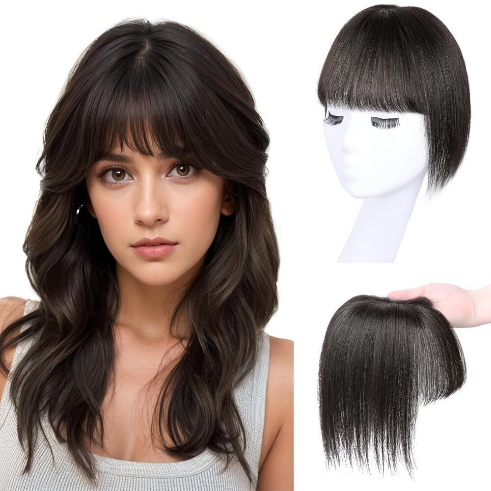 Hair Topper Human Hair Brown Black Clip In Bangs Volumizing Hair Piece